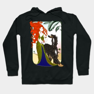 AFGHAN HOUND. Black & Tan Afghan with red headed goddess. Hoodie